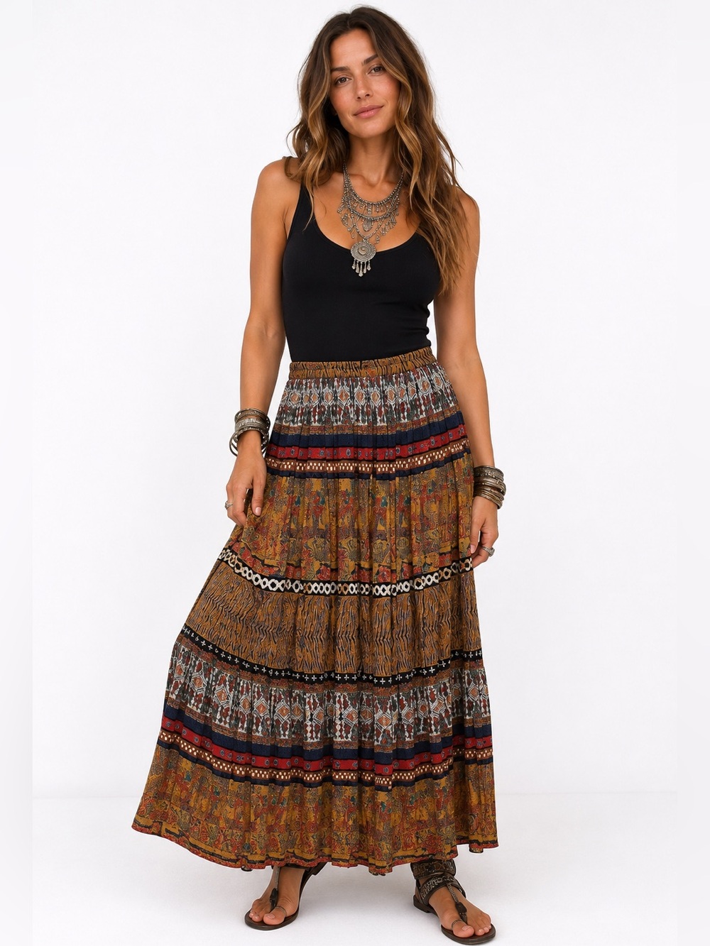 Urban Renewal Bohemian Multicolor Patterned Maxi Skirt